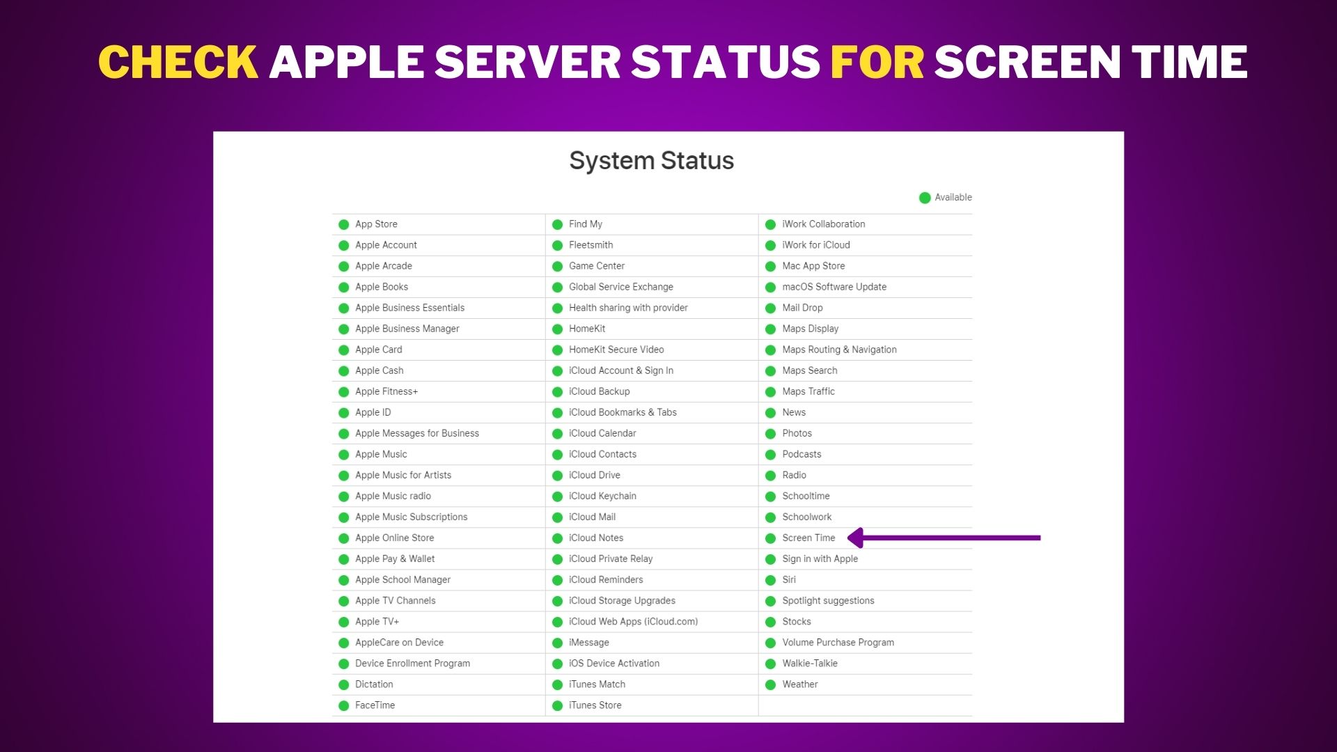 Check Apple server status for Screen Time
