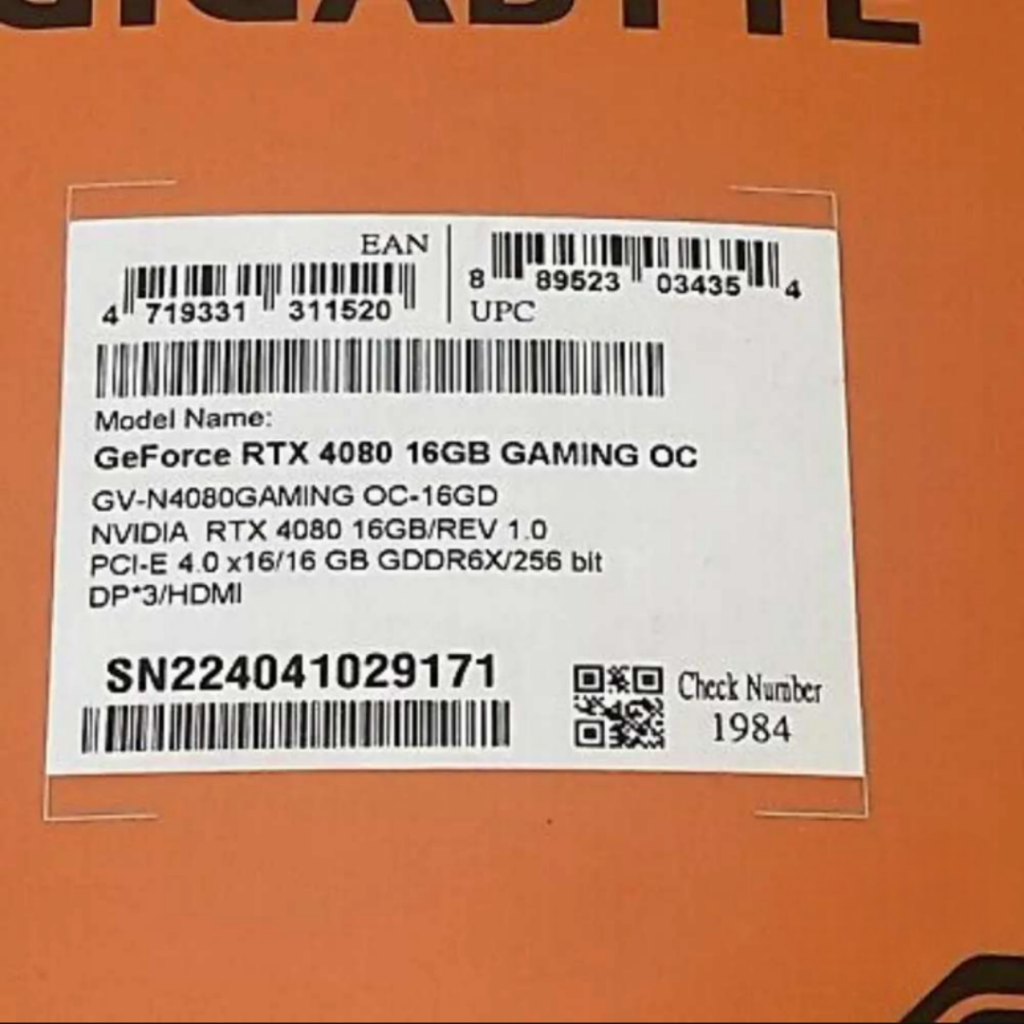 Gigabyte NVIDIA RTX 4080 16GB Gaming OC Box