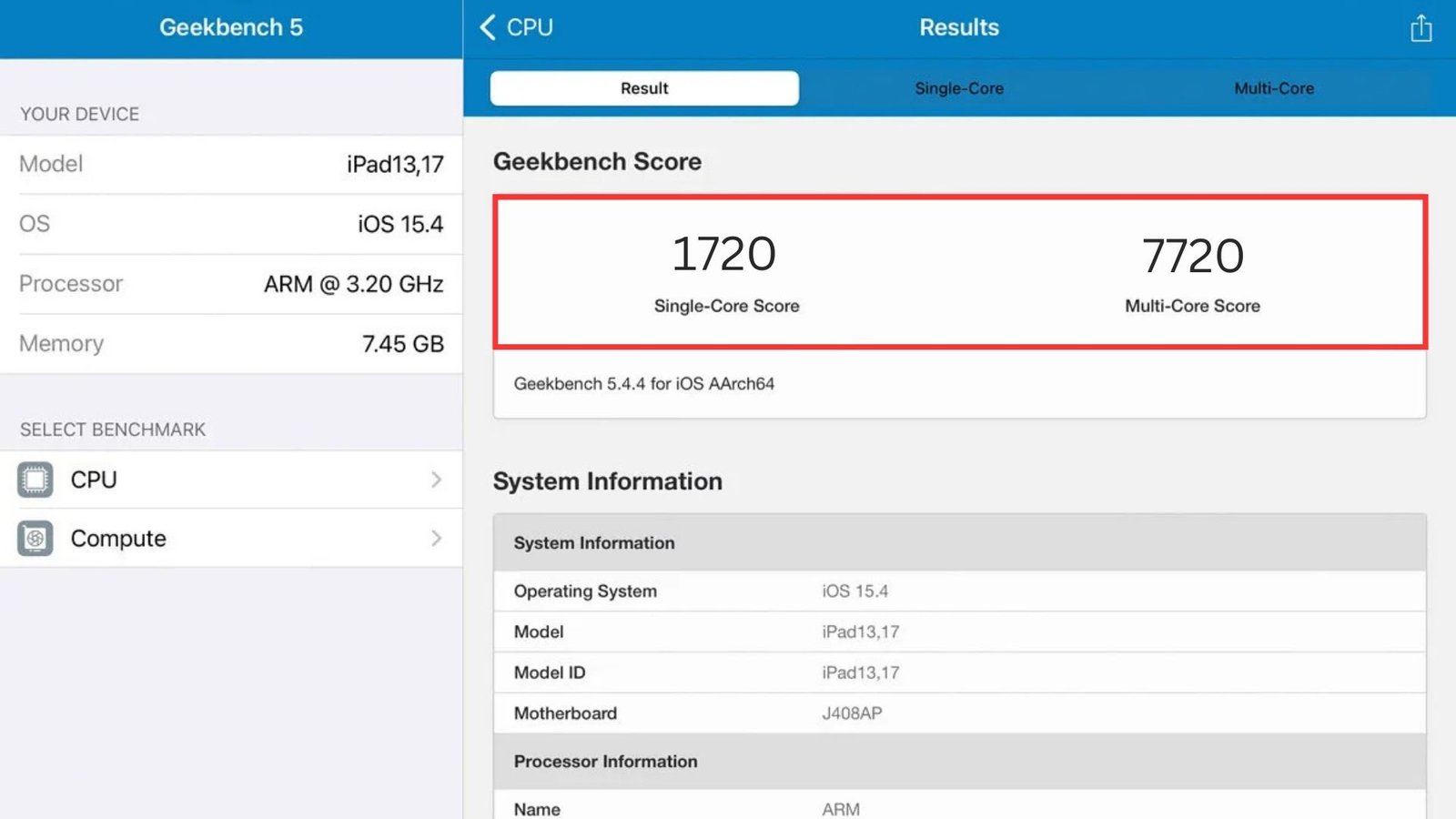 iPad Air 5 Geekbench 5