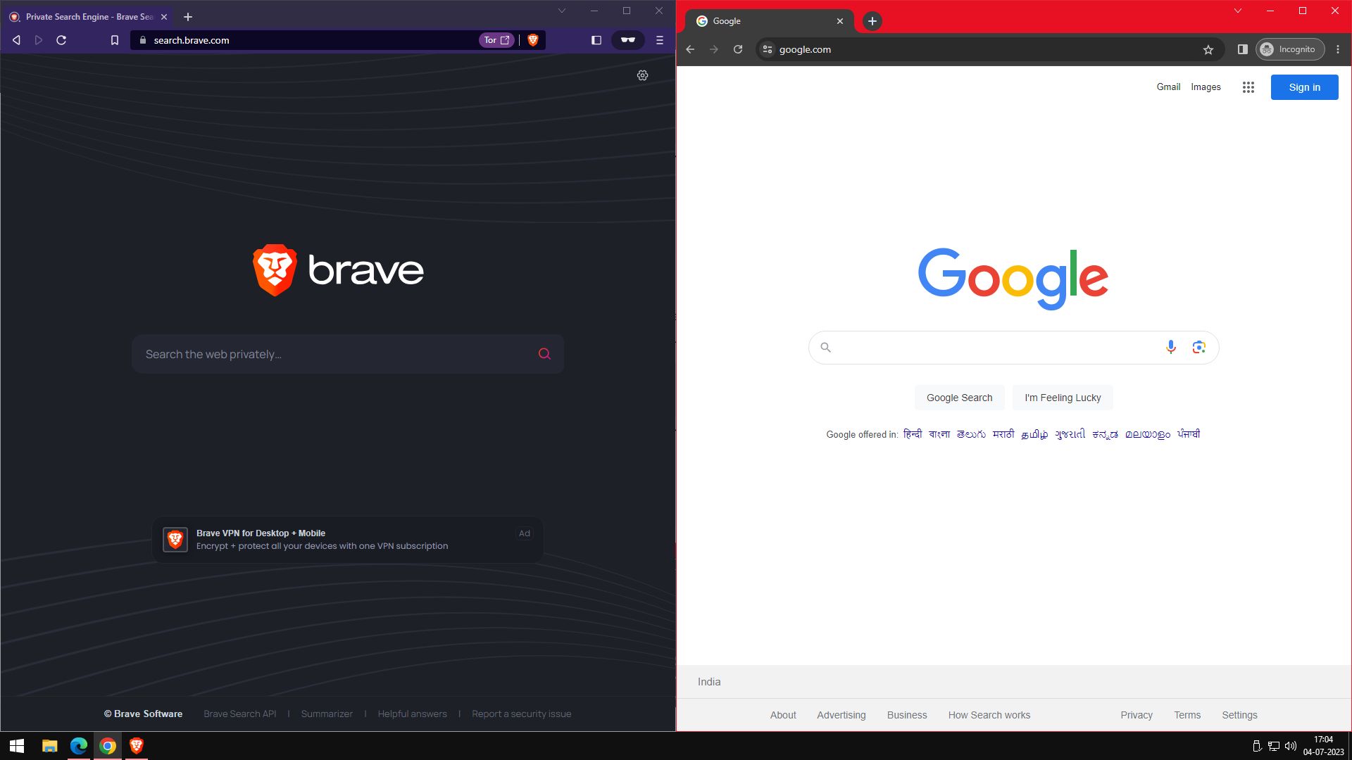 Brave vs Chrome Search Engine